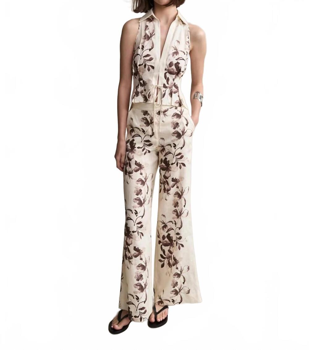 NEW HEVRON capri wide leg pant in painted flower chocolate